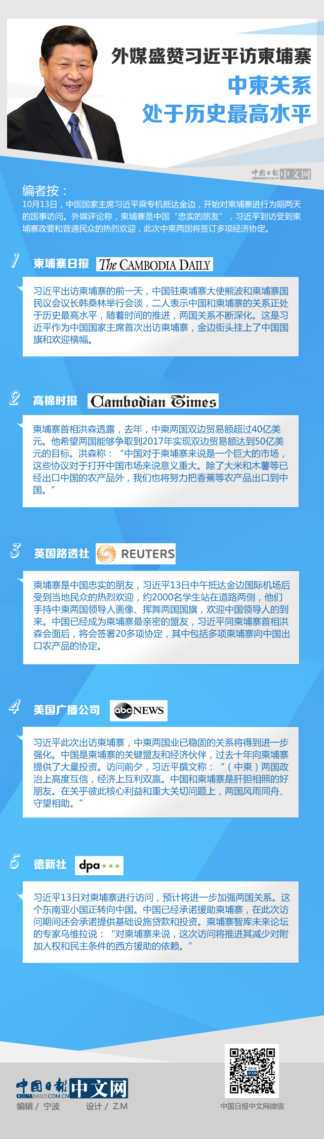 圖解：外媒盛贊習(xí)近平訪柬埔寨 中柬關(guān)系處于歷史最高水平